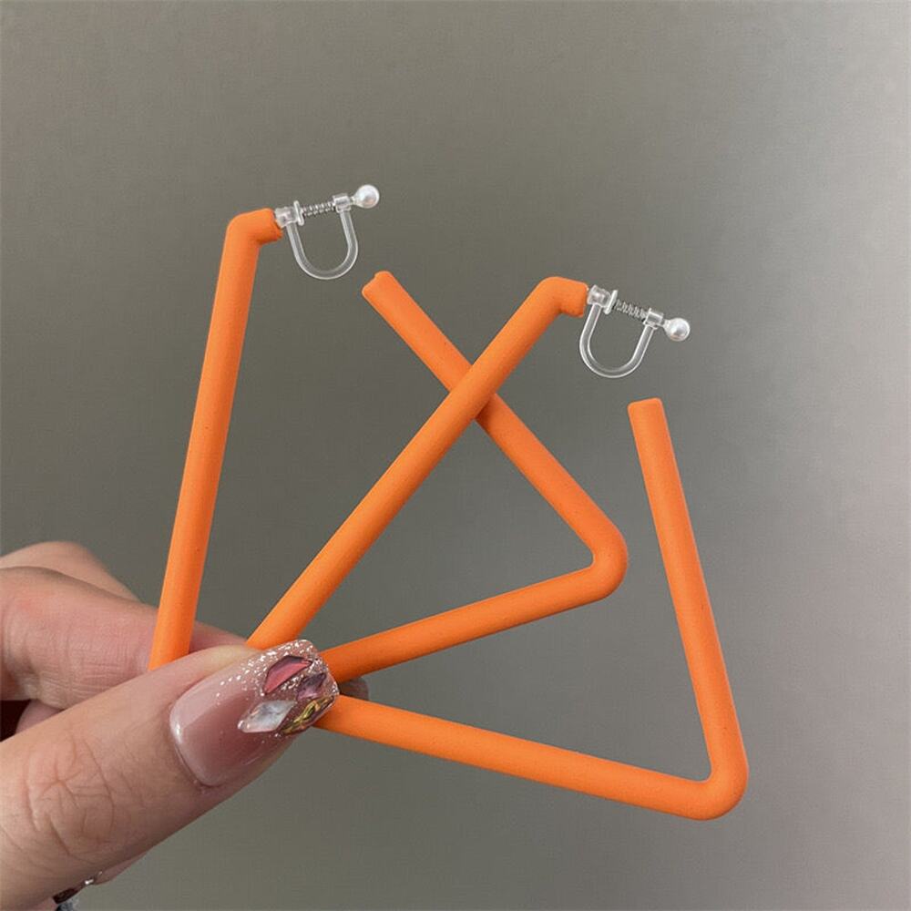 Clip on 2 3/4" large plastic clasp orange triangle earrings